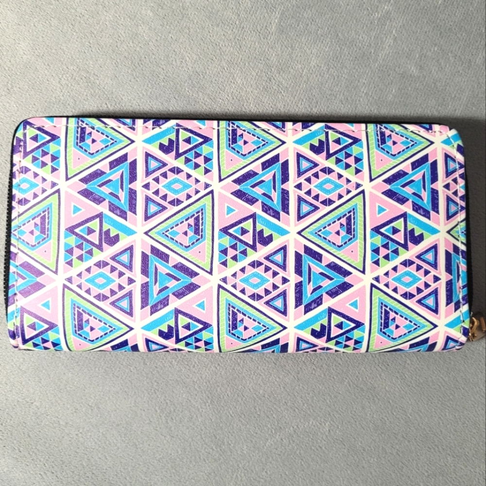 Geometric Patterned Zip-Around Wallet - Picture 2 of 16
